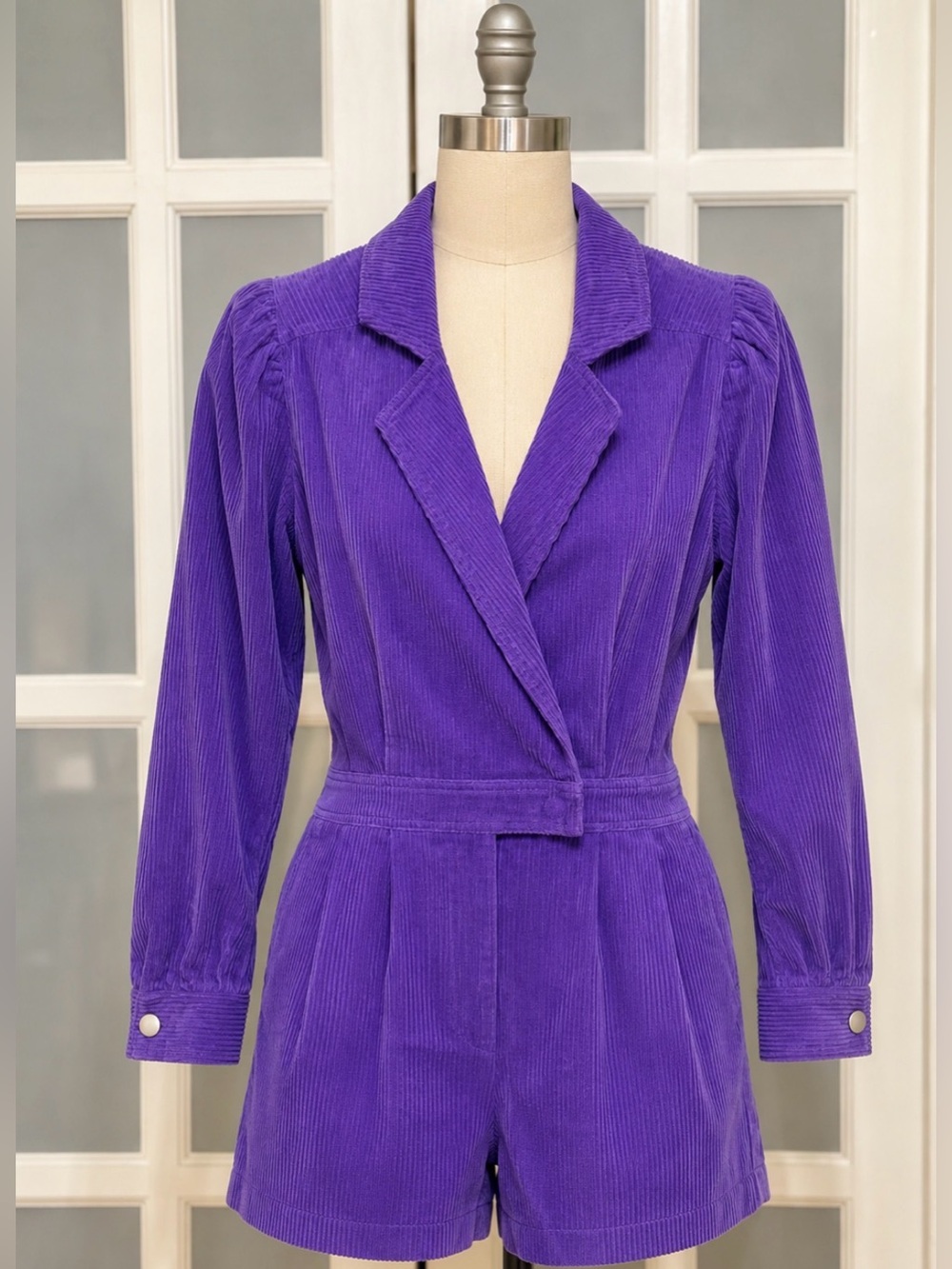 Day + Moon Purple Corduroy Romper Blazer Style Long Sleeve Size Small NWT
